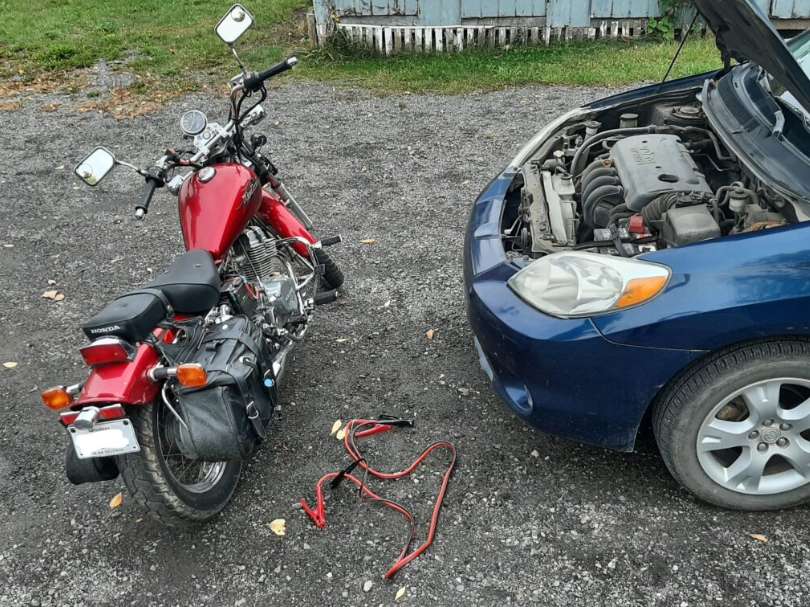 Can you jump-start a motorcycle battery with a car?